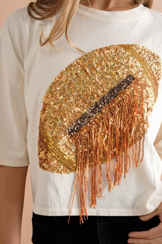 Sequin Gameday Football Fringe Tee