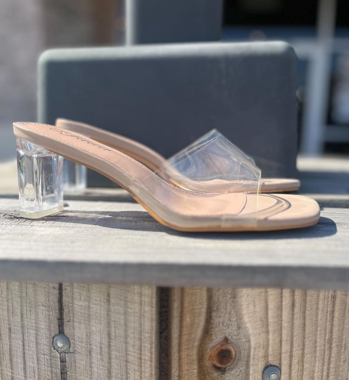 Clear Block Heels Nude Bottom