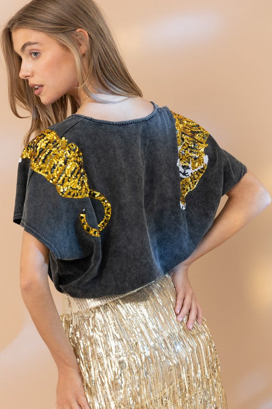 Crawling Around Sequin Tiger Top
