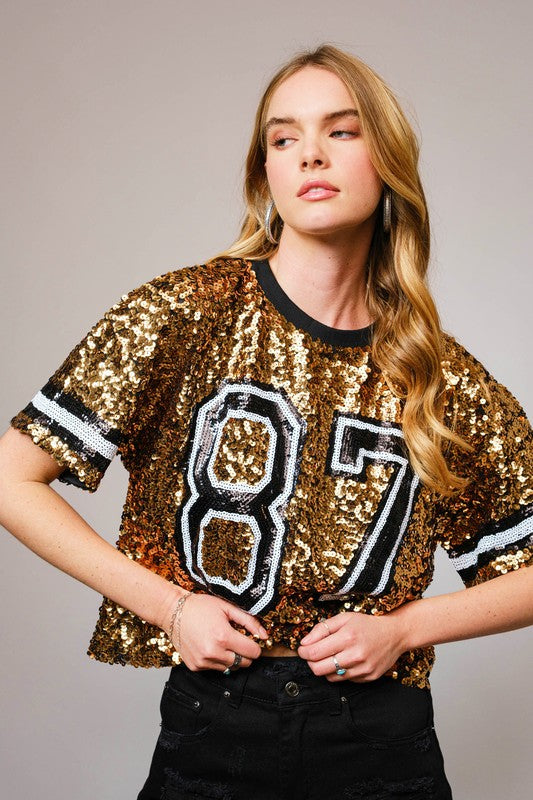 Sequin Saints Game Day Crop