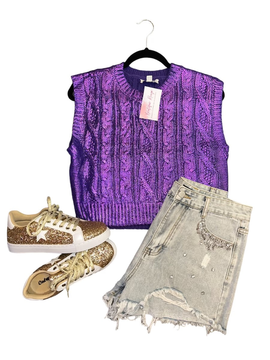 Sleeveless Metallic Sweater