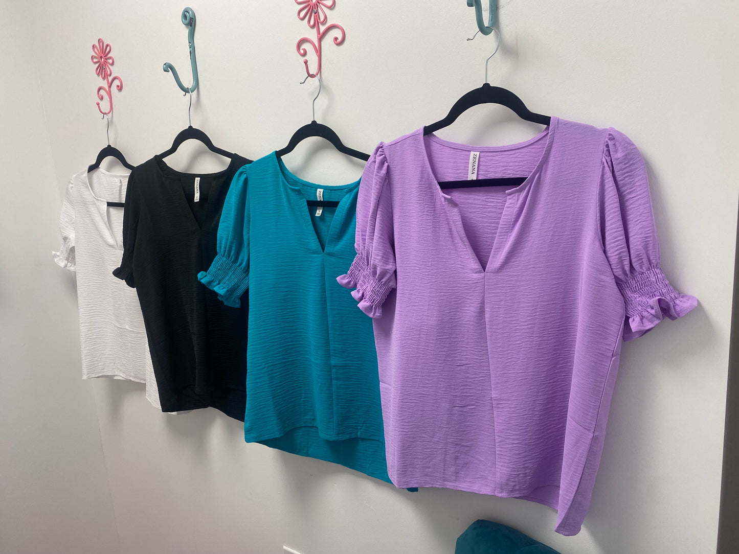 Eyelet Sleeve Ruffle Blouse
