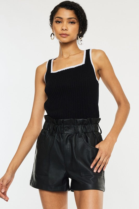 Faux Leather Paperbag Waist Shorts