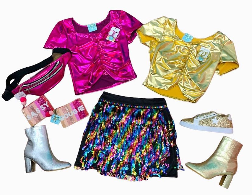 Rainbow Sequin Fringe Skirt
