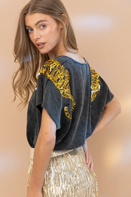 Crawling Around Sequin Tiger Top