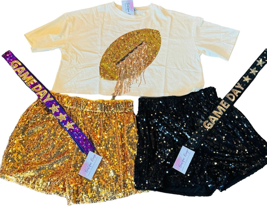 Sequin Gameday Football Fringe Tee