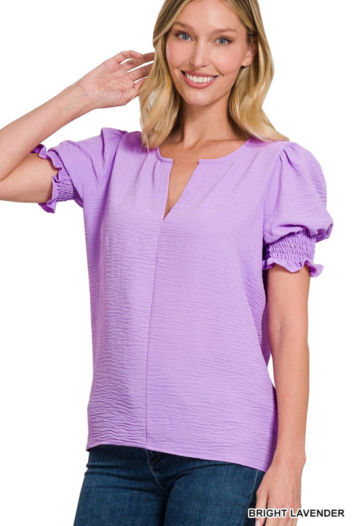 Eyelet Sleeve Ruffle Blouse