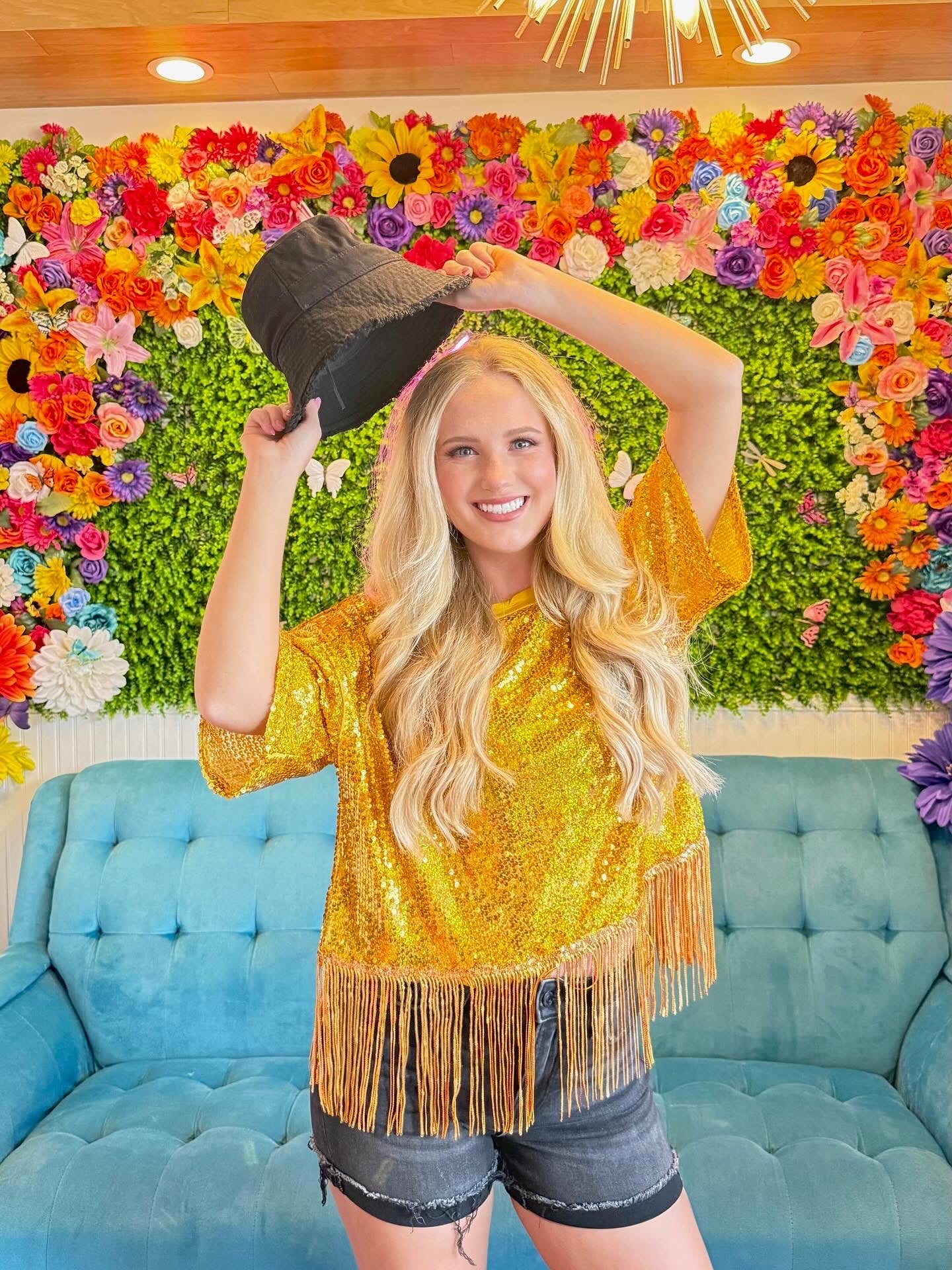 FEELING GOLDEN Sequin Fringe Top