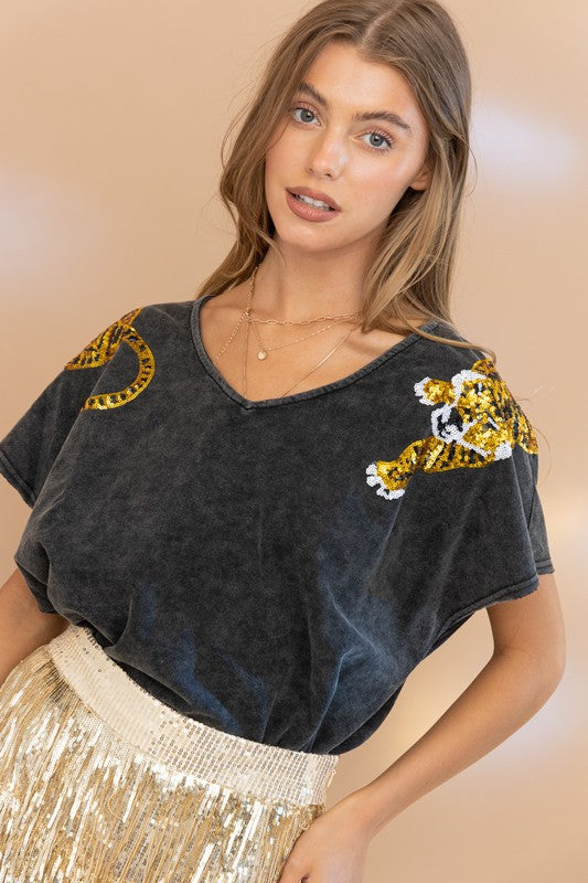Crawling Around Sequin Tiger Top