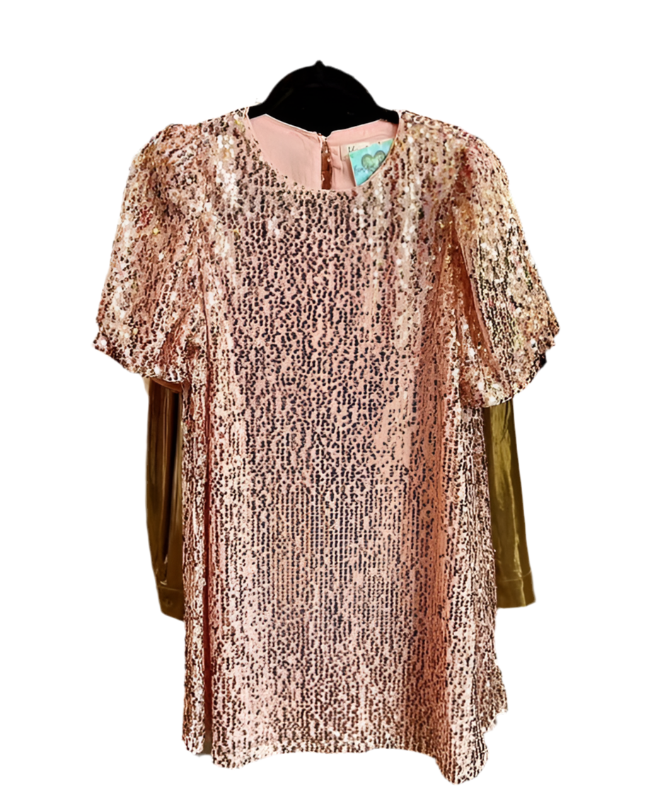 Gold Sequin Puff Sleeve Dress