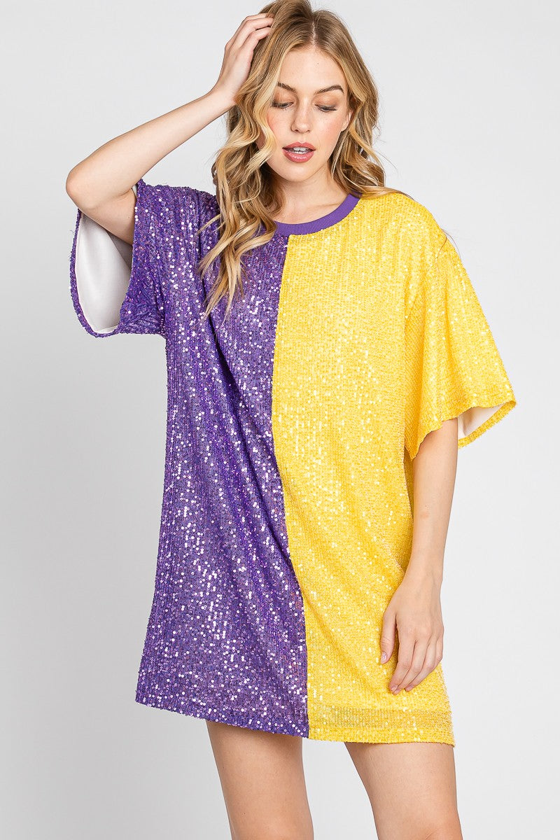 Purple & Gold Sequin Dress Gameday
