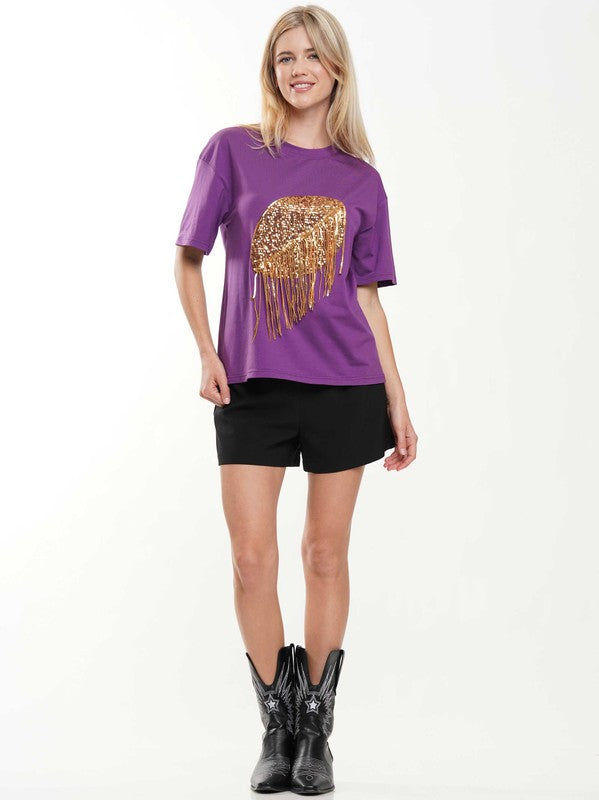 SEQUIN FRINGE FOOTBALL TEE