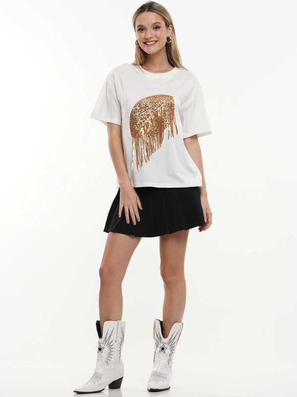 SEQUIN FRINGE FOOTBALL TEE