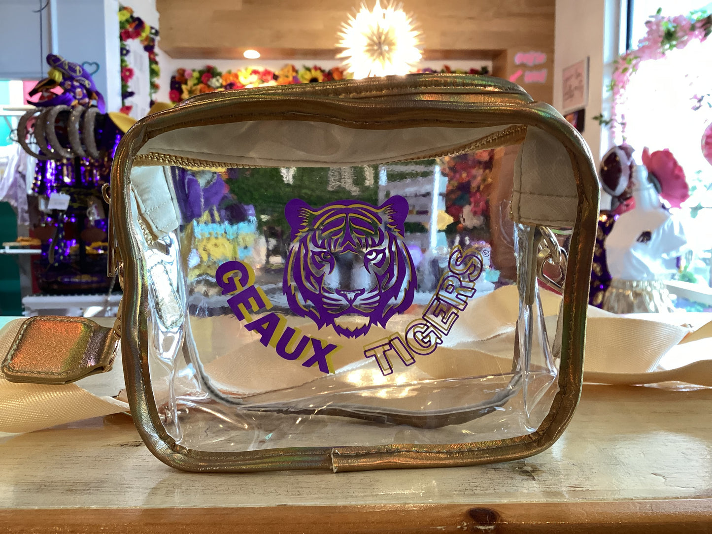 Geaux Tigers Gold Clear Crossbody Bag
