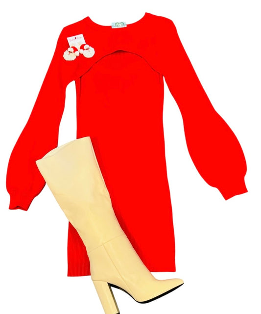 Balloon Sleeve Knitted Sweater Dress