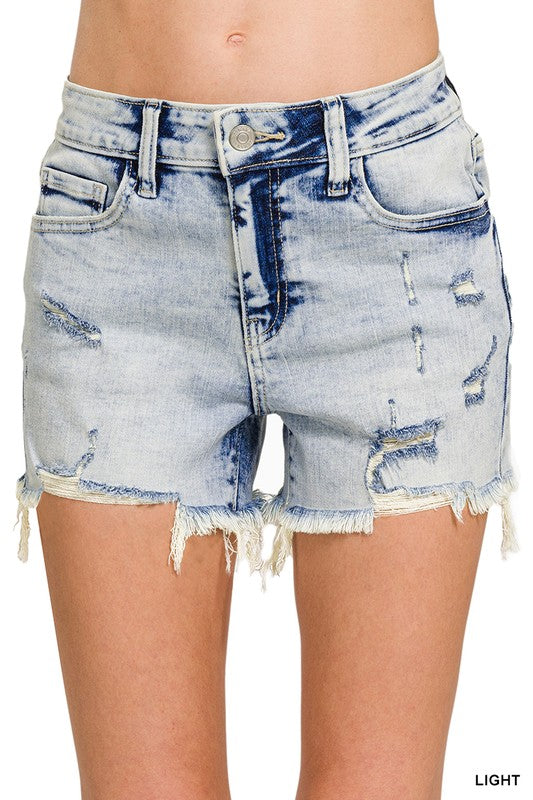Acid Wash Destroyed Hem Shorts