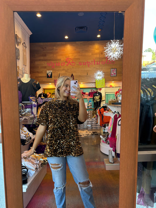 Gold & Black Sequin Top