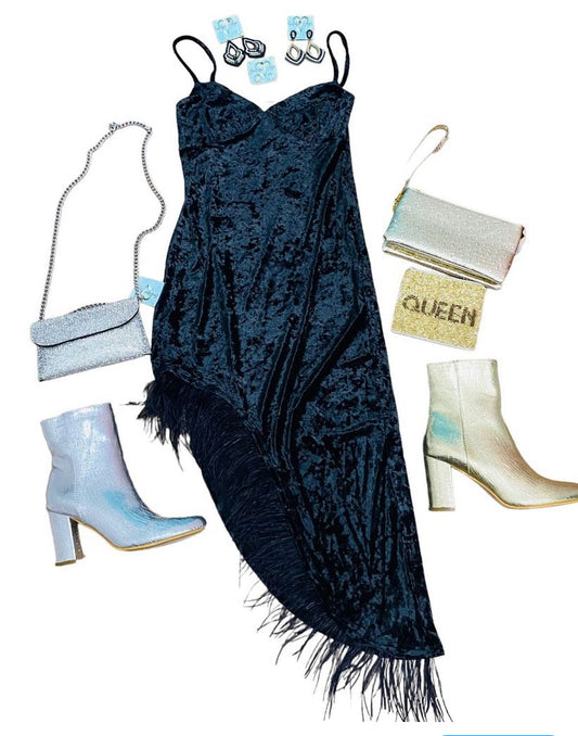 Velvet Sweetheart Feather Dress
