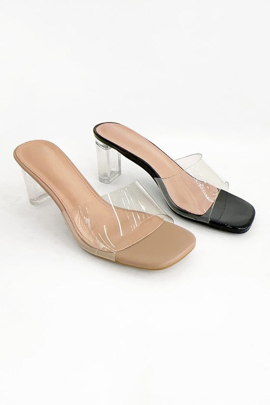 Clear Block Heels Nude Bottom