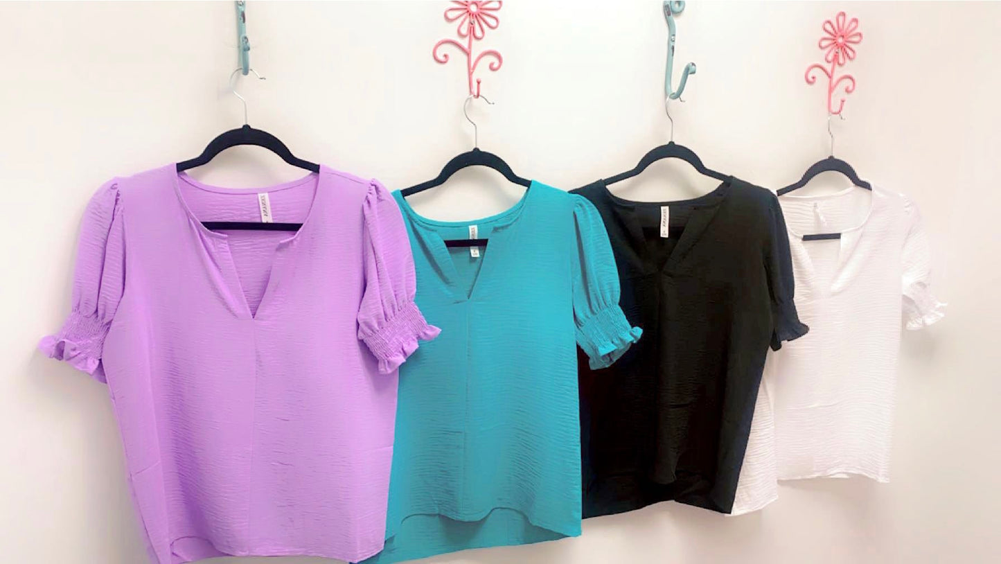 Eyelet Sleeve Ruffle Blouse