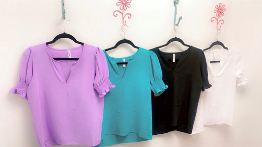 Eyelet Sleeve Ruffle Blouse