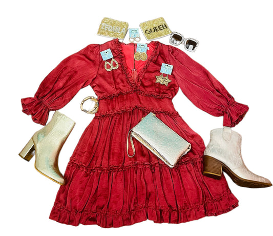 Satin Dress with Ruffles