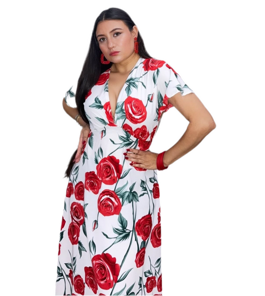 Red Rose Print Dress
