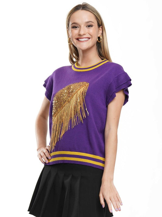 Sequin Football w/Fringe Sweater Top