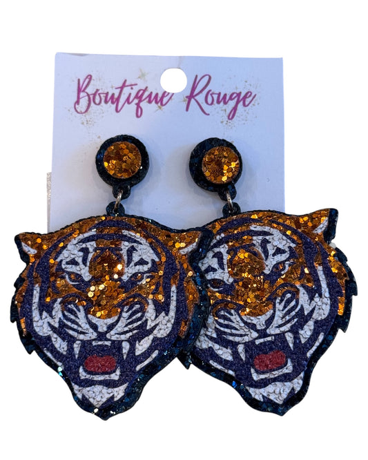 Sparkle Tiger Head Earrings