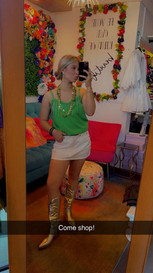 Fringe Rhinestone Lets Geaux Girls Top