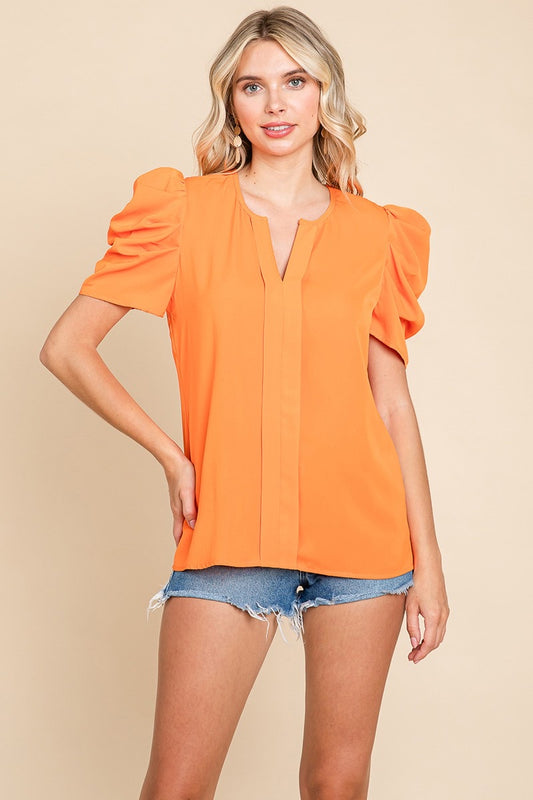 V Neck Puff Sleeve Blouse
