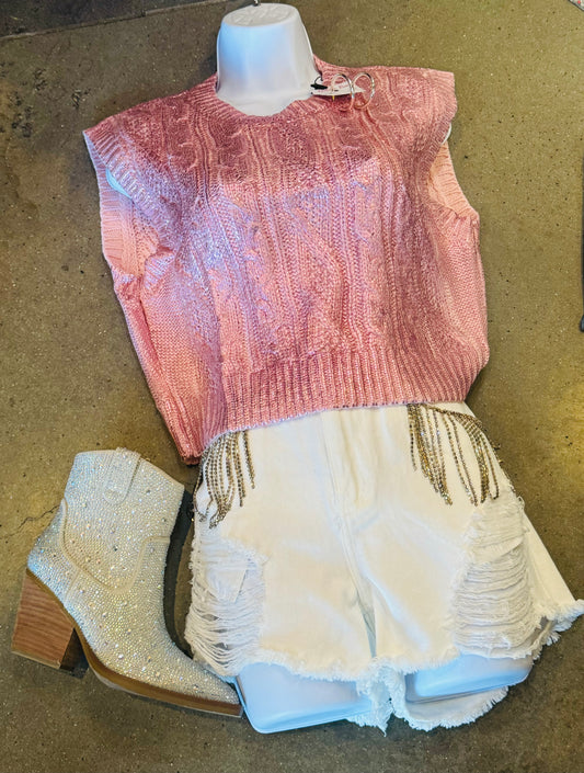 Sleeveless Metallic Sweater