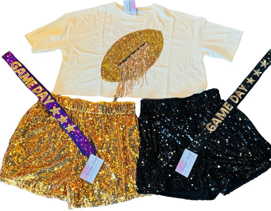 Sequin Gameday Football Fringe Tee