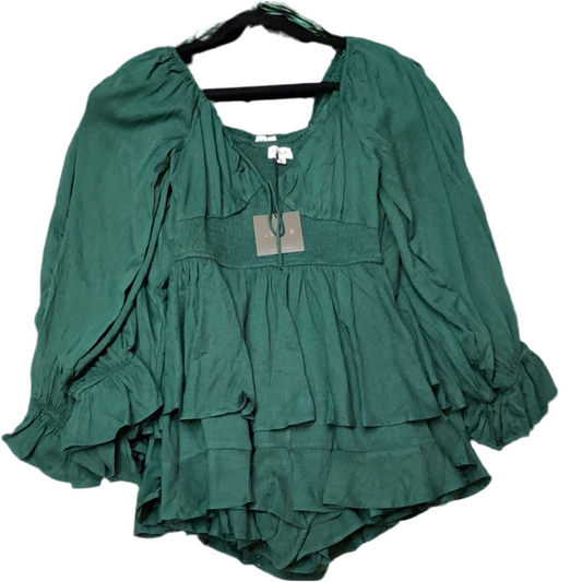 Long Sleeve Tiered Romper Green