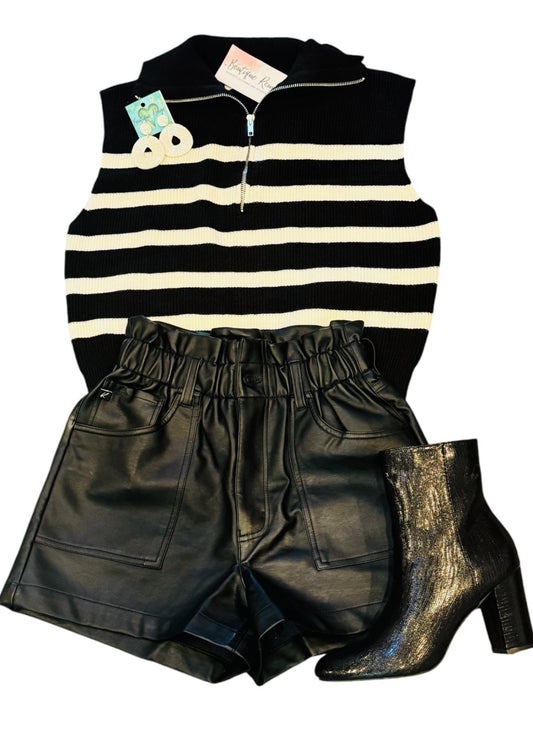 Faux Leather Paperbag Waist Shorts