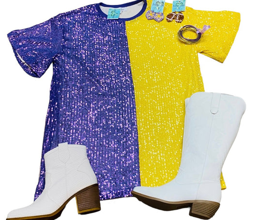 Purple & Gold Sequin Dress Gameday